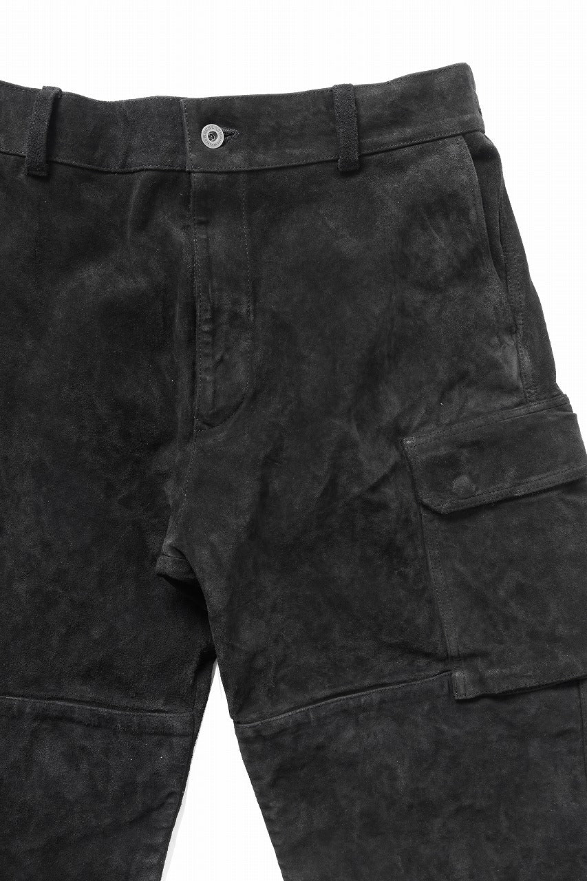 ISAMU KATAYAMA BACKLASH MILITARY TROUSERS M47 / GARMENT DYED JAPAN STEER VELOR SUEDE COMBINATION TANNED (BLACK) - Image 6