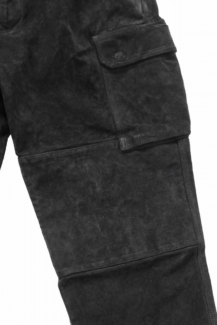 ISAMU KATAYAMA BACKLASH MILITARY TROUSERS M47 / GARMENT DYED JAPAN STEER VELOR SUEDE COMBINATION TANNED (BLACK) - Image 9