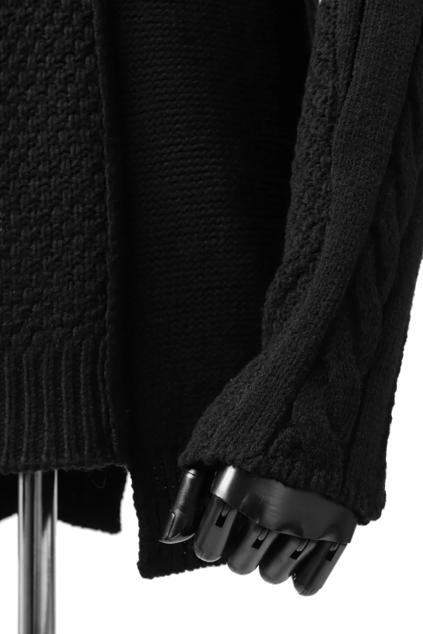 ISAMU KATAYAMA BACKLASH MOCK NECK PATCHWORK KNIT PULLOVER / ALPACA WOOL (BLACK) - Image 10