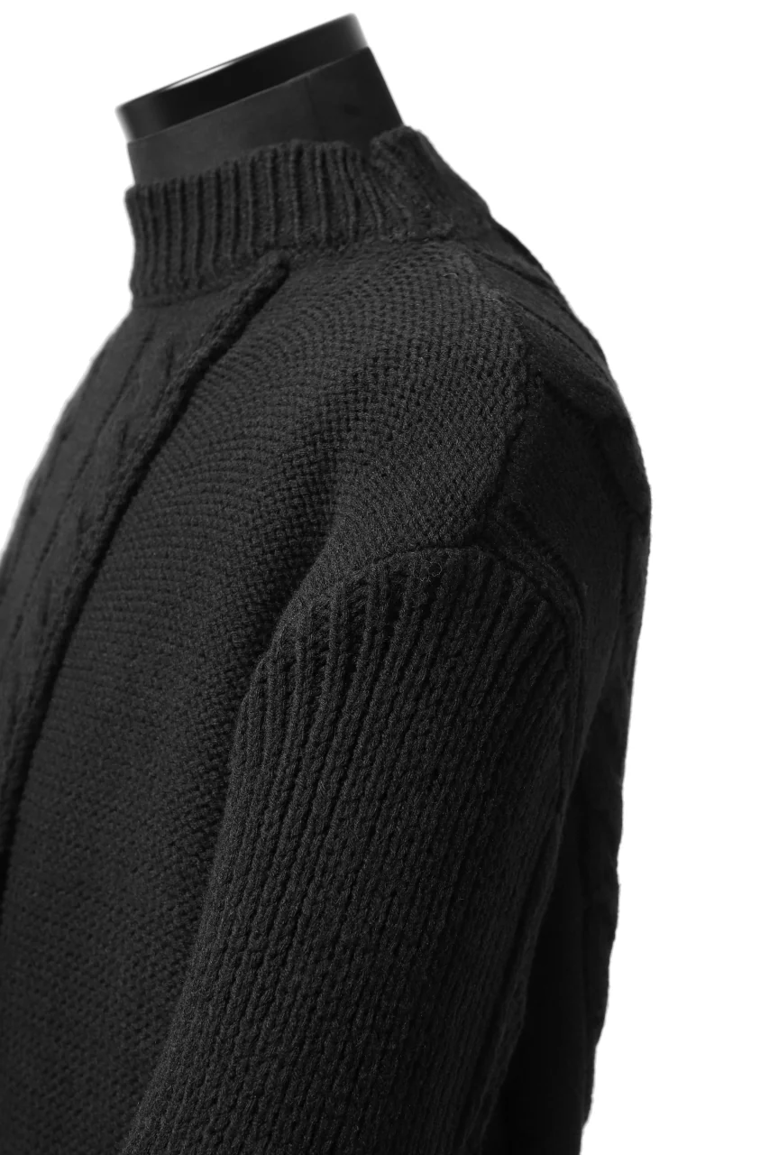 ISAMU KATAYAMA BACKLASH MOCK NECK PATCHWORK KNIT PULLOVER / ALPACA WOOL (BLACK) - Image 12