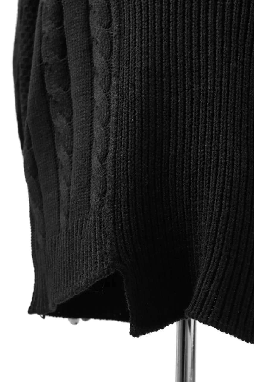 ISAMU KATAYAMA BACKLASH MOCK NECK PATCHWORK KNIT PULLOVER / ALPACA WOOL (BLACK) - Image 14
