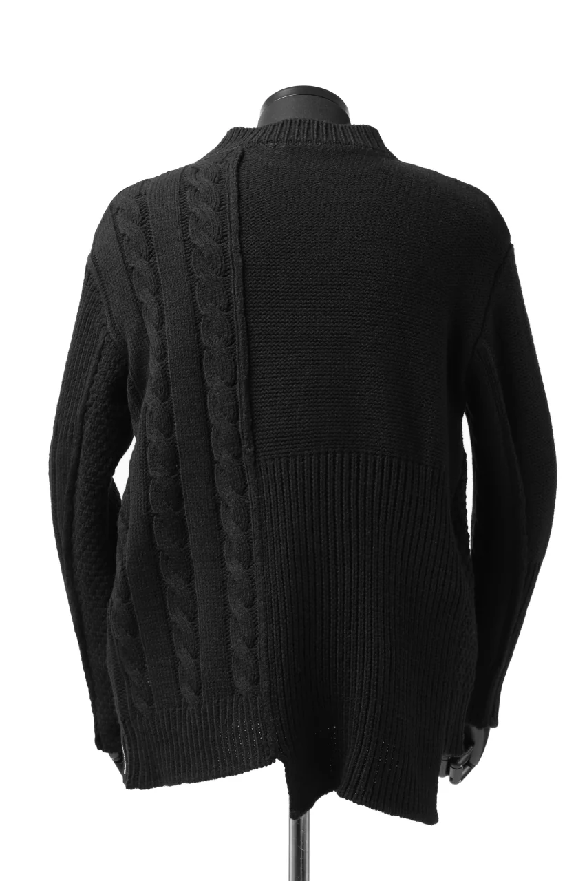 ISAMU KATAYAMA BACKLASH MOCK NECK PATCHWORK KNIT PULLOVER / ALPACA WOOL (BLACK) - Image 3