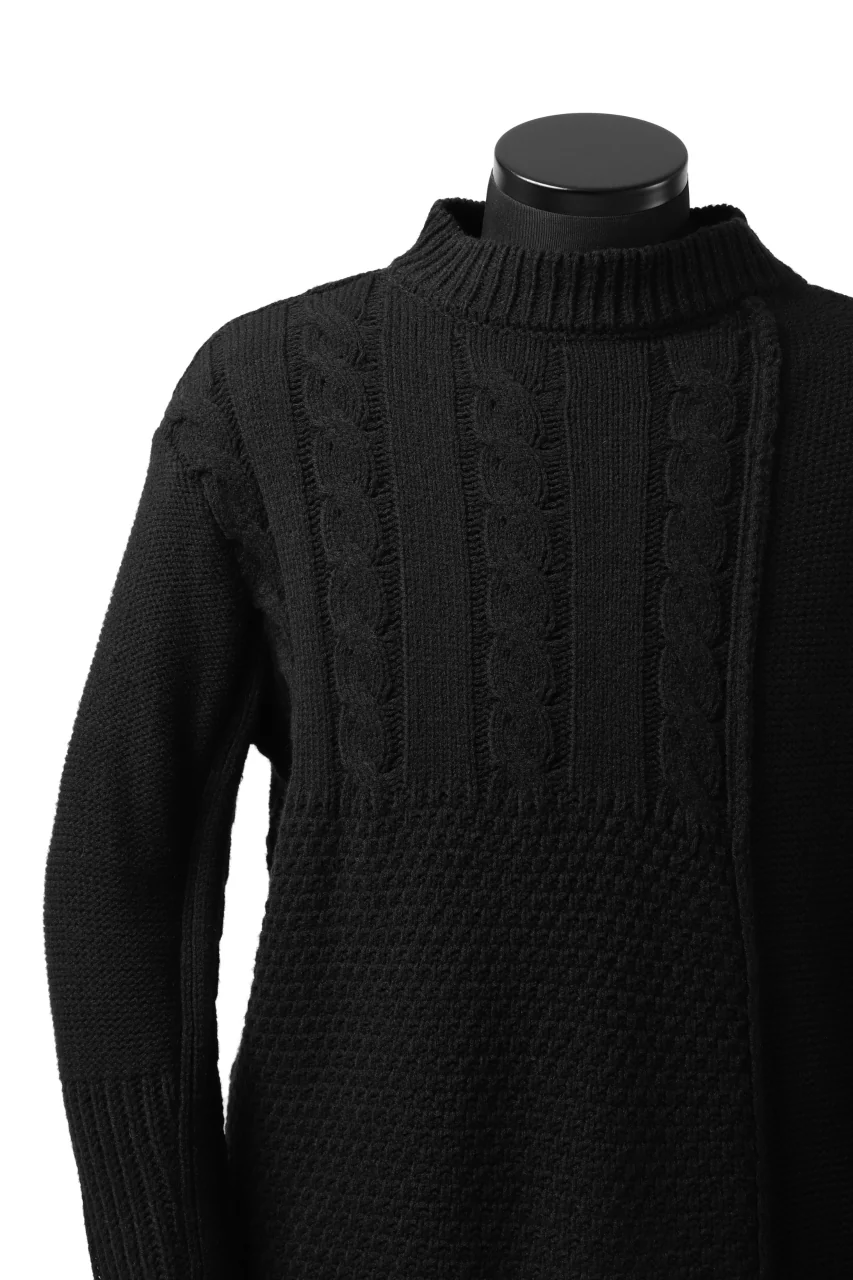ISAMU KATAYAMA BACKLASH MOCK NECK PATCHWORK KNIT PULLOVER / ALPACA WOOL (BLACK) - Image 5