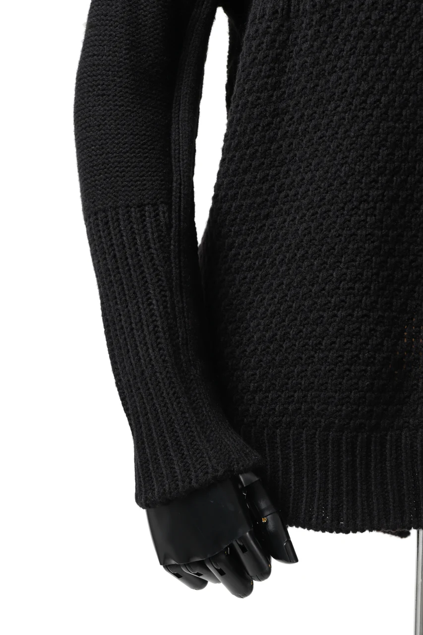 ISAMU KATAYAMA BACKLASH MOCK NECK PATCHWORK KNIT PULLOVER / ALPACA WOOL (BLACK) - Image 6