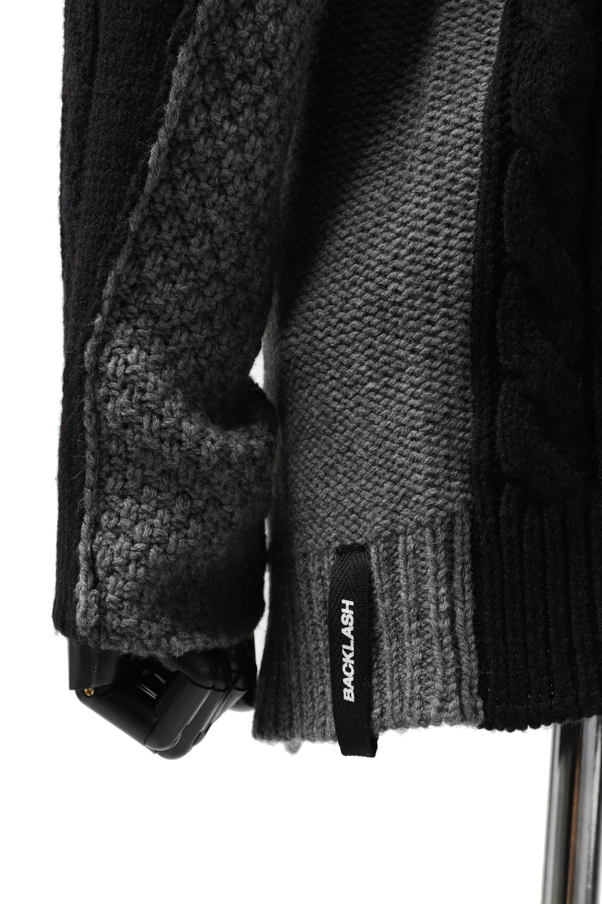 ISAMU KATAYAMA BACKLASH MOCK NECK PATCHWORK KNIT PULLOVER / ALPACA WOOL (GREY) - Image 12