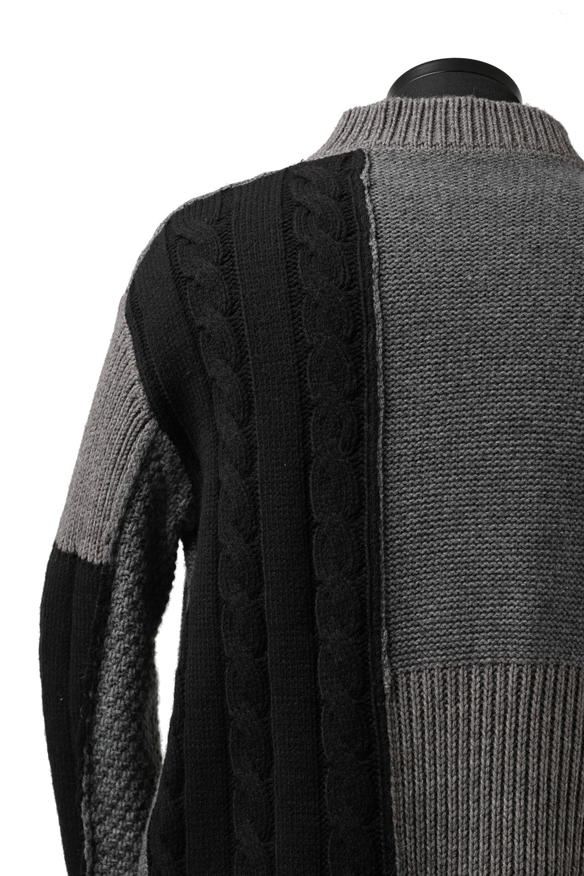 ISAMU KATAYAMA BACKLASH MOCK NECK PATCHWORK KNIT PULLOVER / ALPACA WOOL (GREY) - Image 13