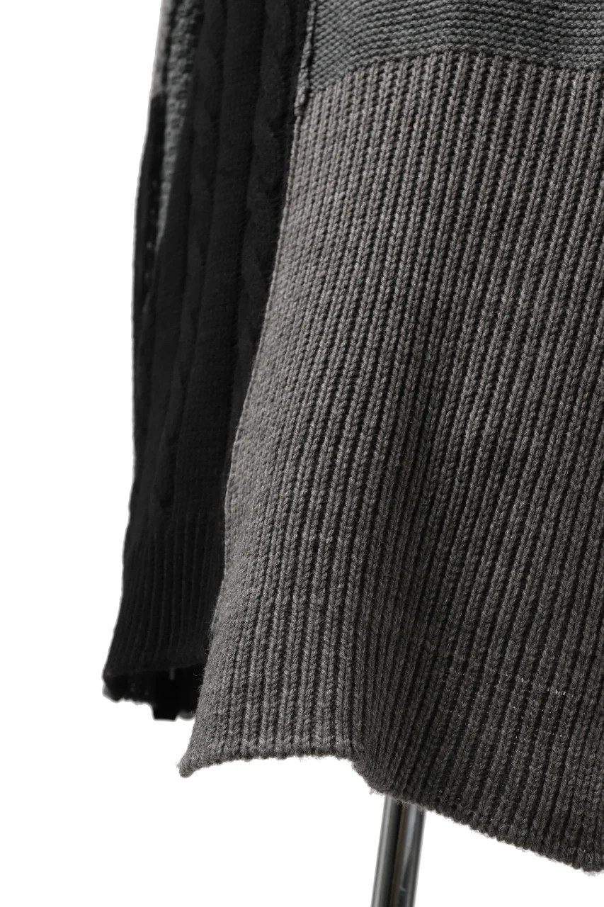 ISAMU KATAYAMA BACKLASH MOCK NECK PATCHWORK KNIT PULLOVER / ALPACA WOOL (GREY) - Image 14