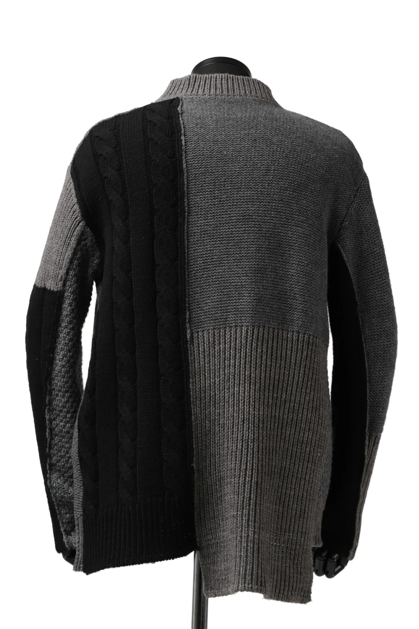 ISAMU KATAYAMA BACKLASH MOCK NECK PATCHWORK KNIT PULLOVER / ALPACA WOOL (GREY) - Image 3