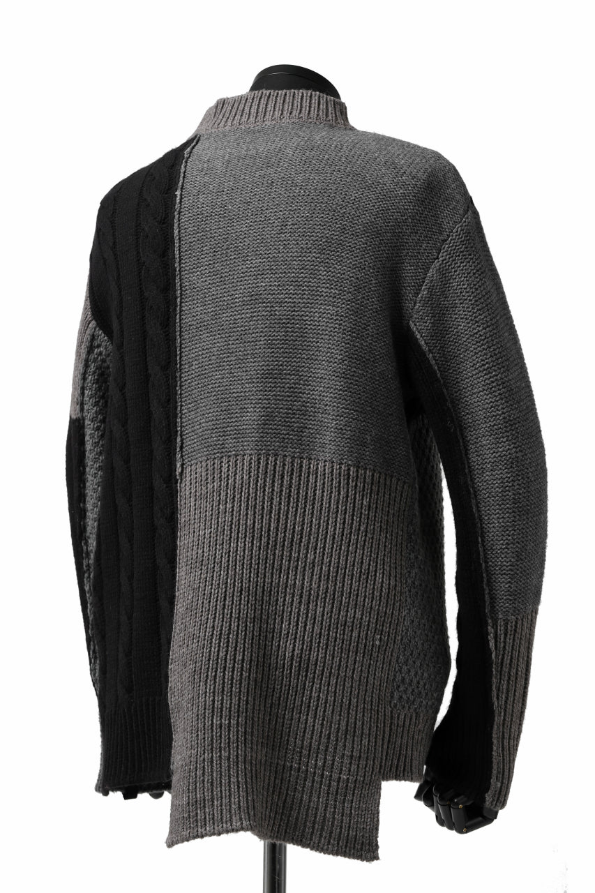 ISAMU KATAYAMA BACKLASH MOCK NECK PATCHWORK KNIT PULLOVER / ALPACA WOOL (GREY) - Image 4