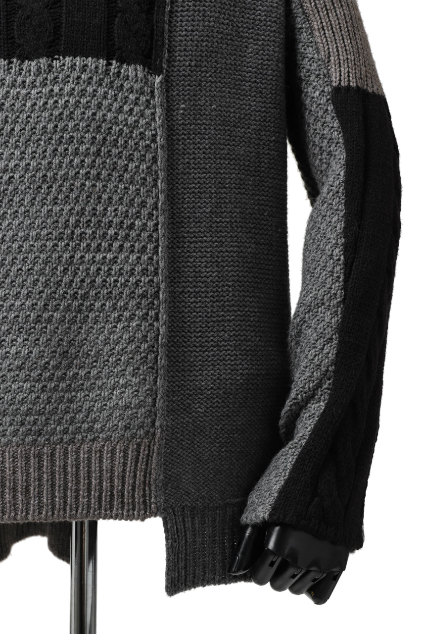 ISAMU KATAYAMA BACKLASH MOCK NECK PATCHWORK KNIT PULLOVER / ALPACA WOOL (GREY) - Image 7