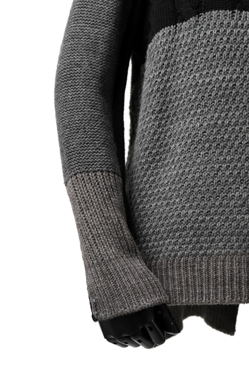 ISAMU KATAYAMA BACKLASH MOCK NECK PATCHWORK KNIT PULLOVER / ALPACA WOOL (GREY) - Image 8