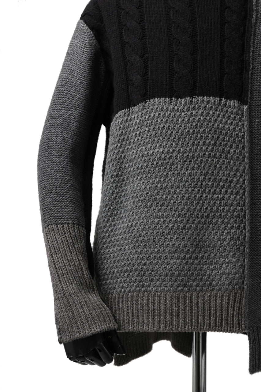 ISAMU KATAYAMA BACKLASH MOCK NECK PATCHWORK KNIT PULLOVER / ALPACA WOOL (GREY) - Image 9