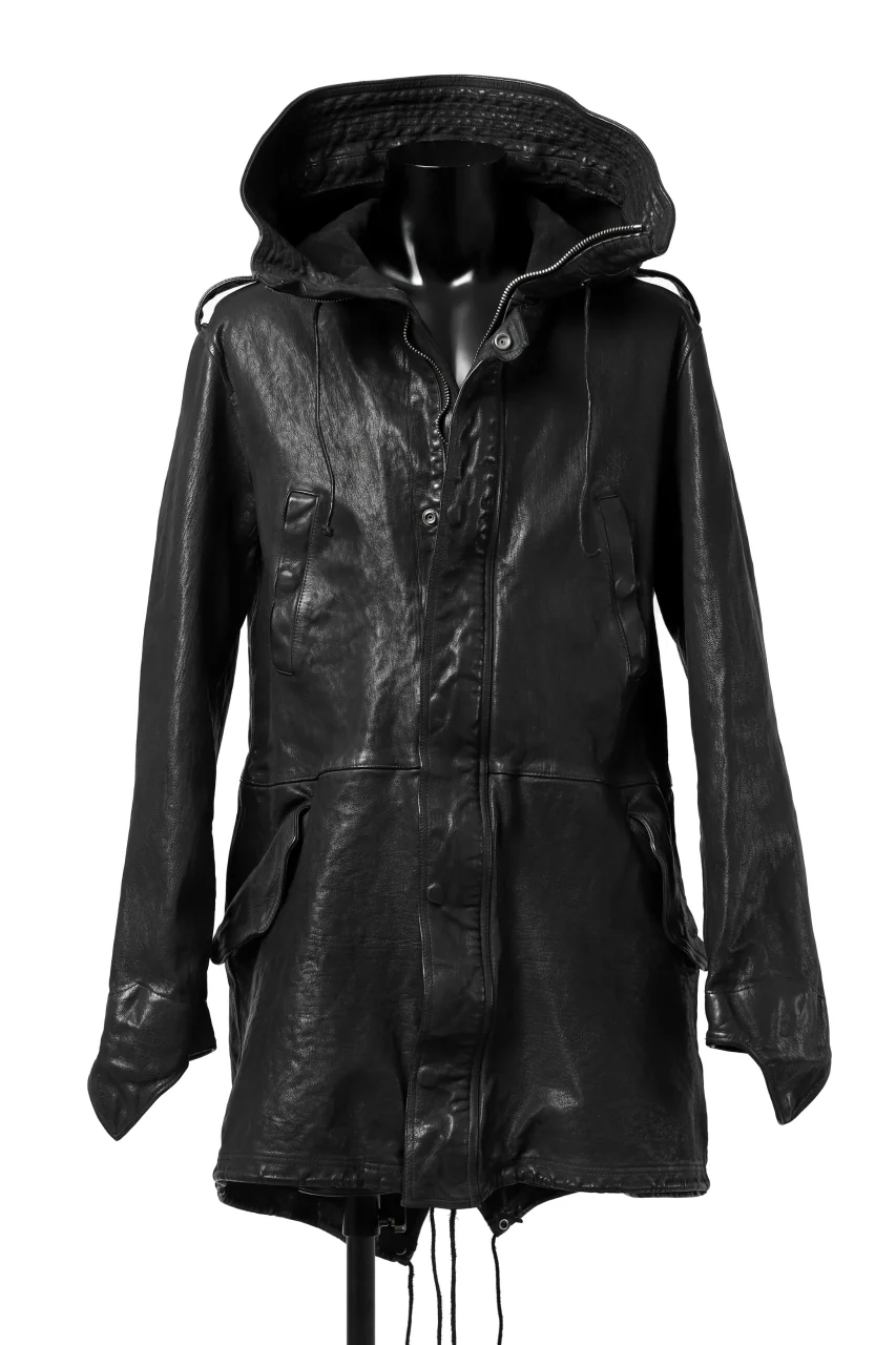 ISAMU KATAYAMA BACKLASH MODS COAT / GOAT LEATHER (GARMENT+SPRAY DYED / BLACK)