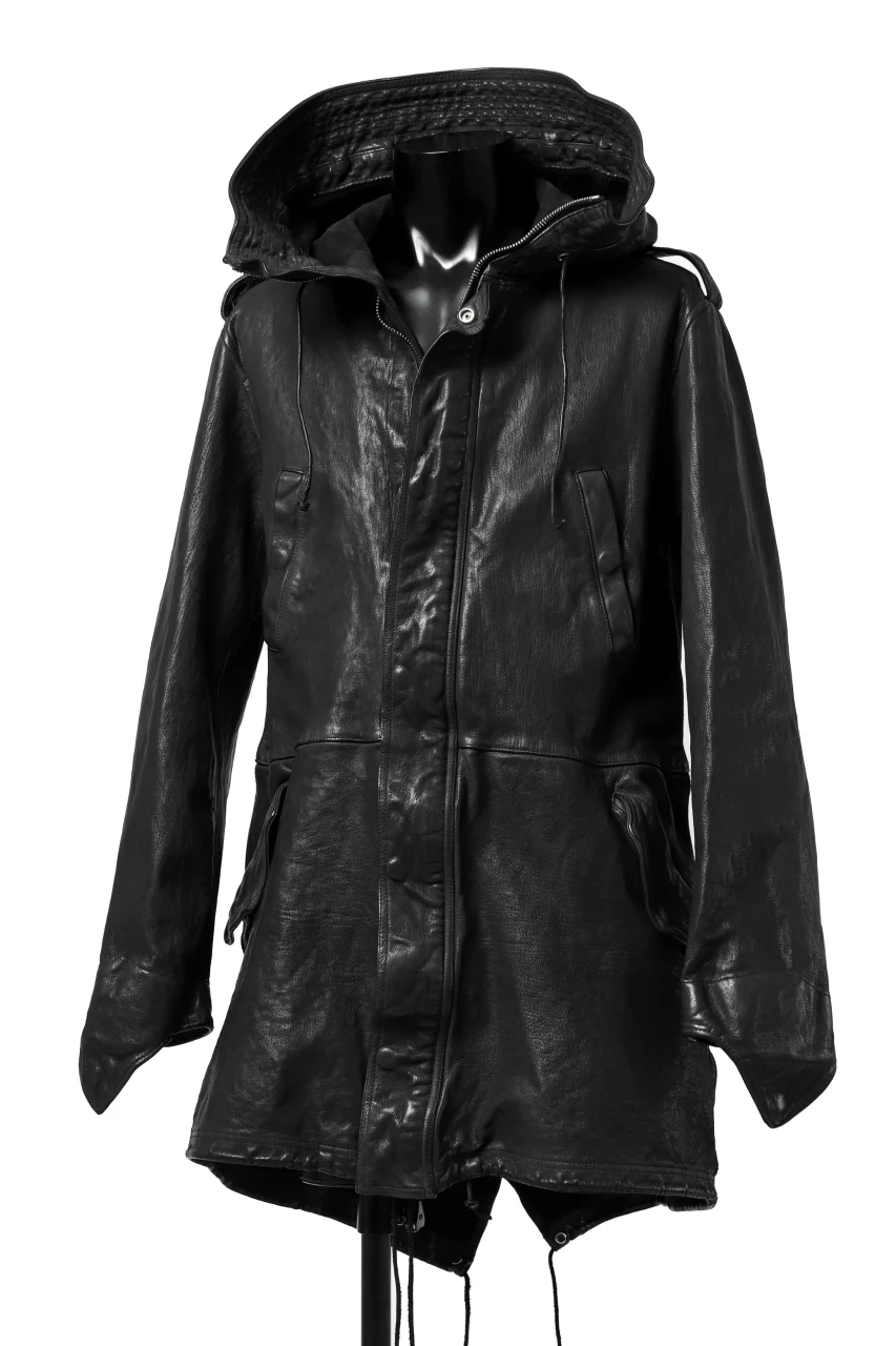 ISAMU KATAYAMA BACKLASH MODS COAT / GOAT LEATHER (GARMENT+SPRAY DYED / BLACK) - Image 10