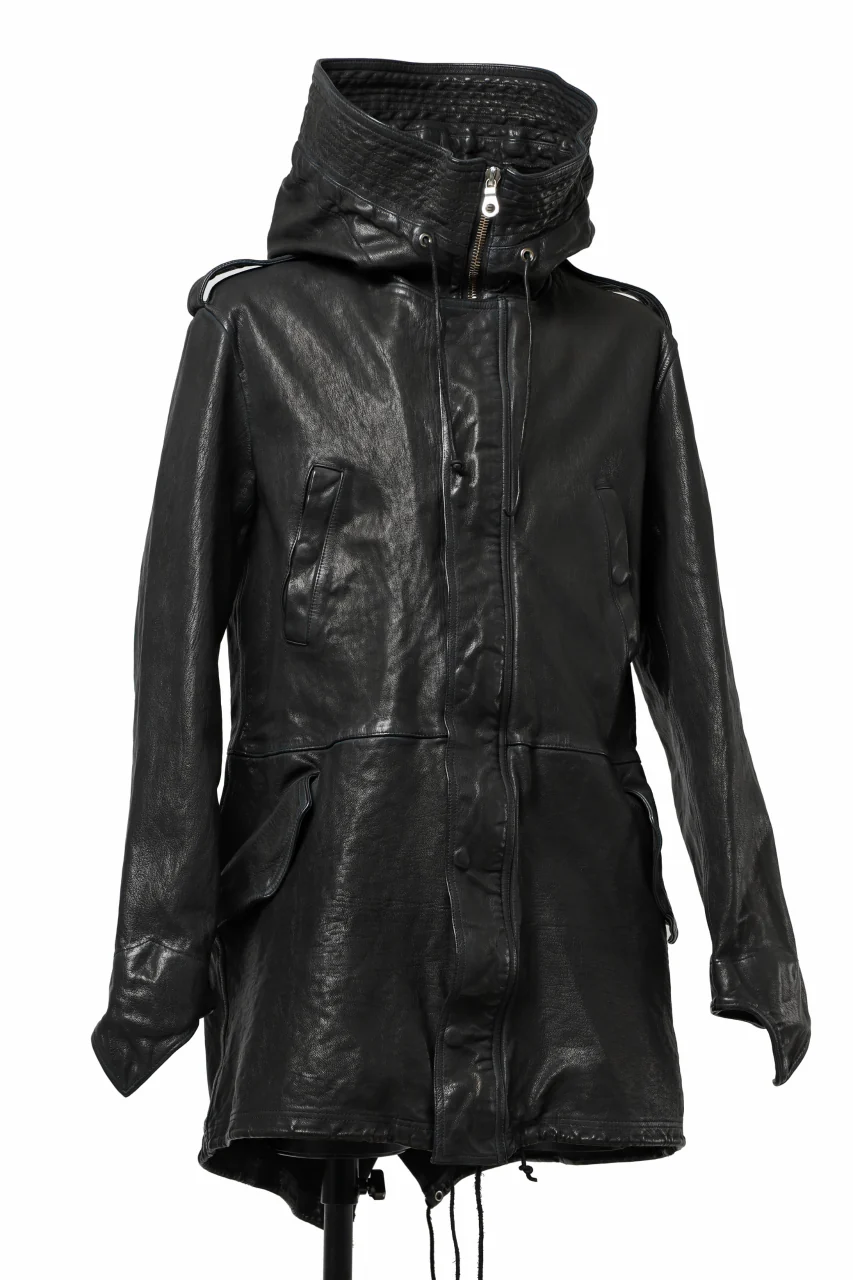 ISAMU KATAYAMA BACKLASH MODS COAT / GOAT LEATHER (GARMENT+SPRAY DYED / BLACK) - Image 11