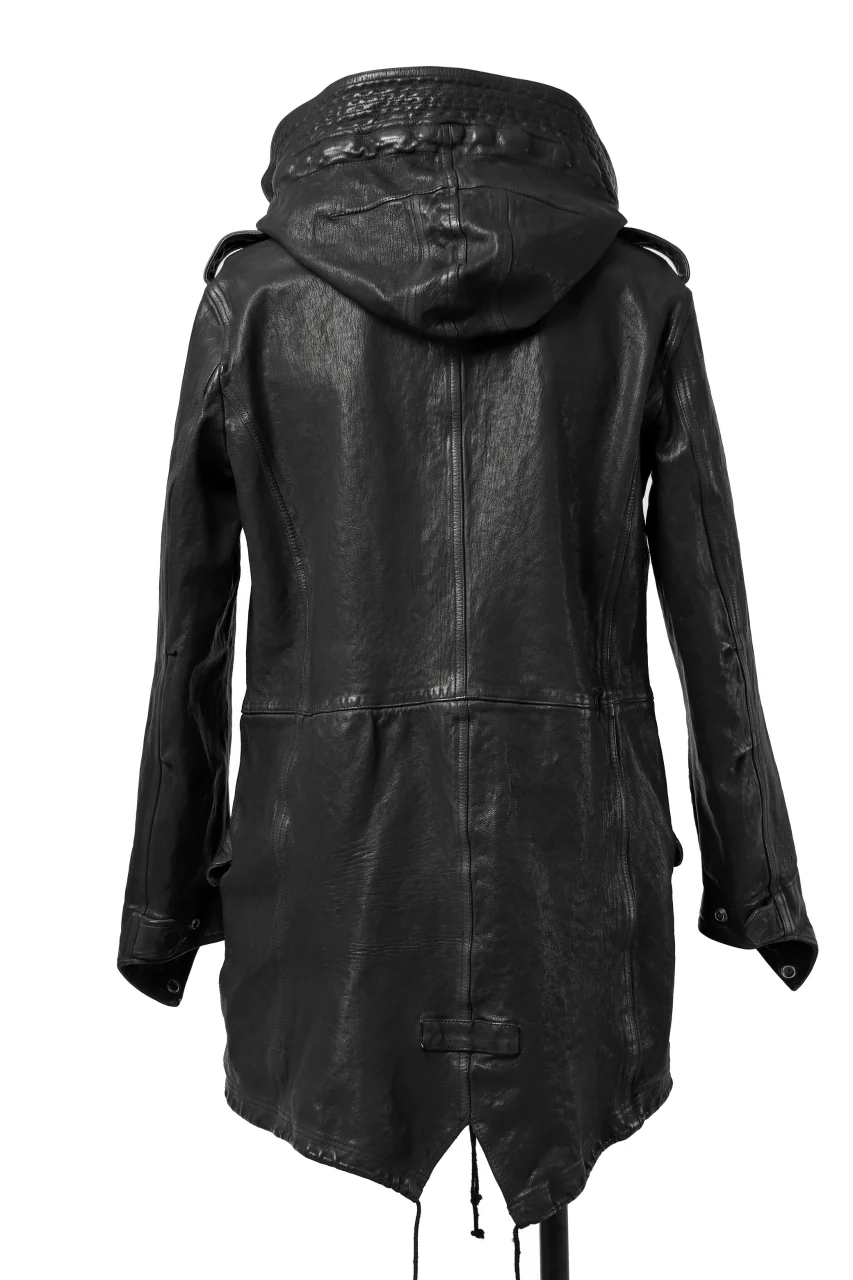 ISAMU KATAYAMA BACKLASH MODS COAT / GOAT LEATHER (GARMENT+SPRAY DYED / BLACK) - Image 13