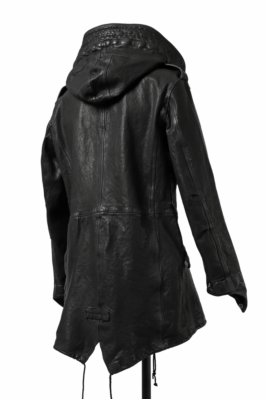 ISAMU KATAYAMA BACKLASH MODS COAT / GOAT LEATHER (GARMENT+SPRAY DYED / BLACK) - Image 14