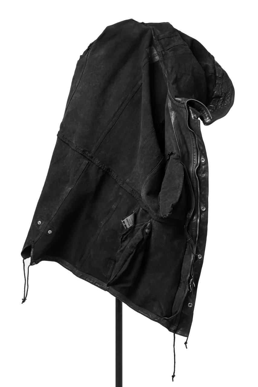 ISAMU KATAYAMA BACKLASH MODS COAT / GOAT LEATHER (GARMENT+SPRAY DYED / BLACK) - Image 16