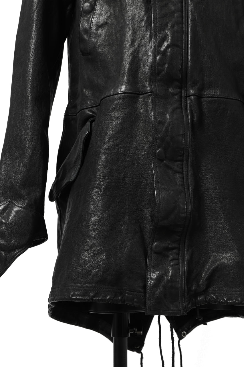 ISAMU KATAYAMA BACKLASH MODS COAT / GOAT LEATHER (GARMENT+SPRAY DYED / BLACK) - Image 18