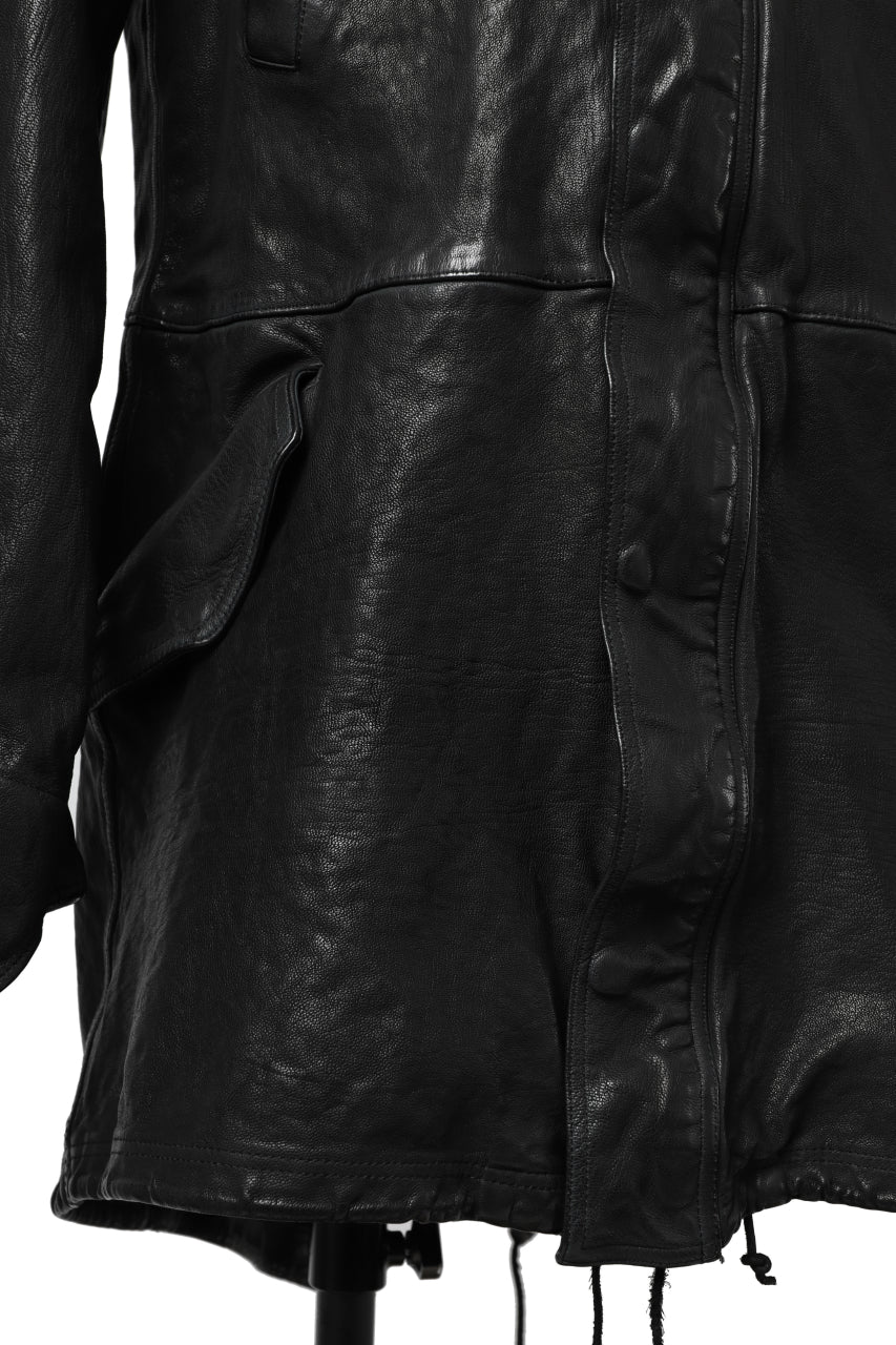 ISAMU KATAYAMA BACKLASH MODS COAT / GOAT LEATHER (GARMENT+SPRAY DYED / BLACK) - Image 19