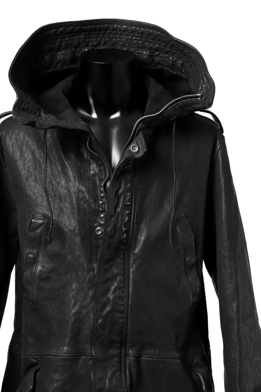ISAMU KATAYAMA BACKLASH MODS COAT / GOAT LEATHER (GARMENT+SPRAY DYED / BLACK) - Image 24