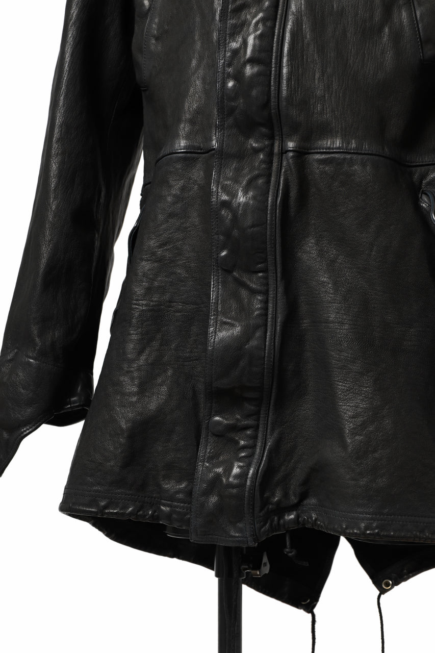 ISAMU KATAYAMA BACKLASH MODS COAT / GOAT LEATHER (GARMENT+SPRAY DYED / BLACK) - Image 25