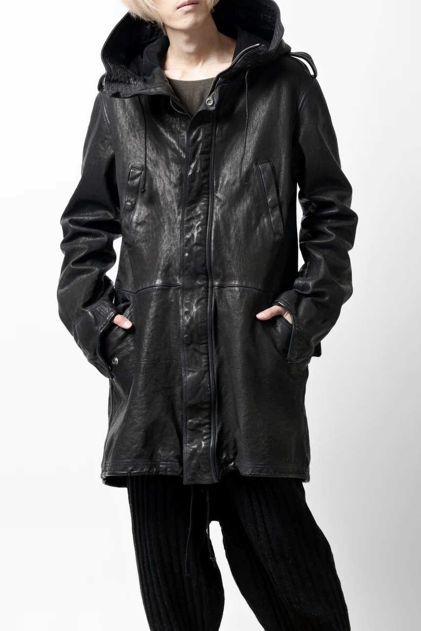 ISAMU KATAYAMA BACKLASH MODS COAT / GOAT LEATHER (GARMENT+SPRAY DYED / BLACK) - Image 4