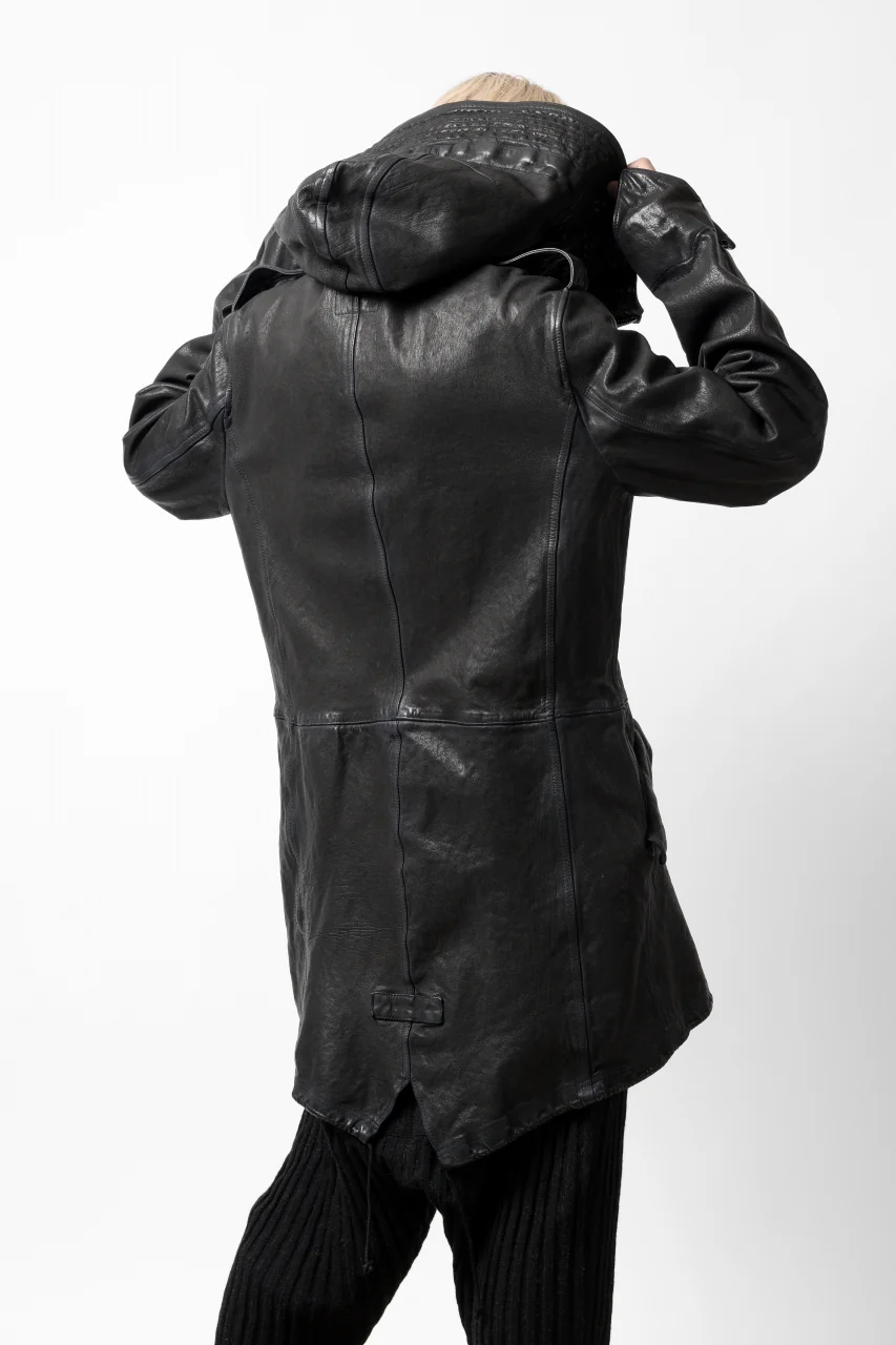 ISAMU KATAYAMA BACKLASH MODS COAT / GOAT LEATHER (GARMENT+SPRAY DYED / BLACK) - Image 40