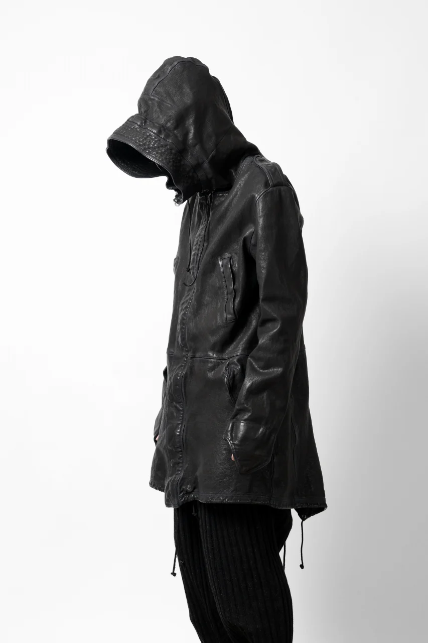 ISAMU KATAYAMA BACKLASH MODS COAT / GOAT LEATHER (GARMENT+SPRAY DYED / BLACK) - Image 44