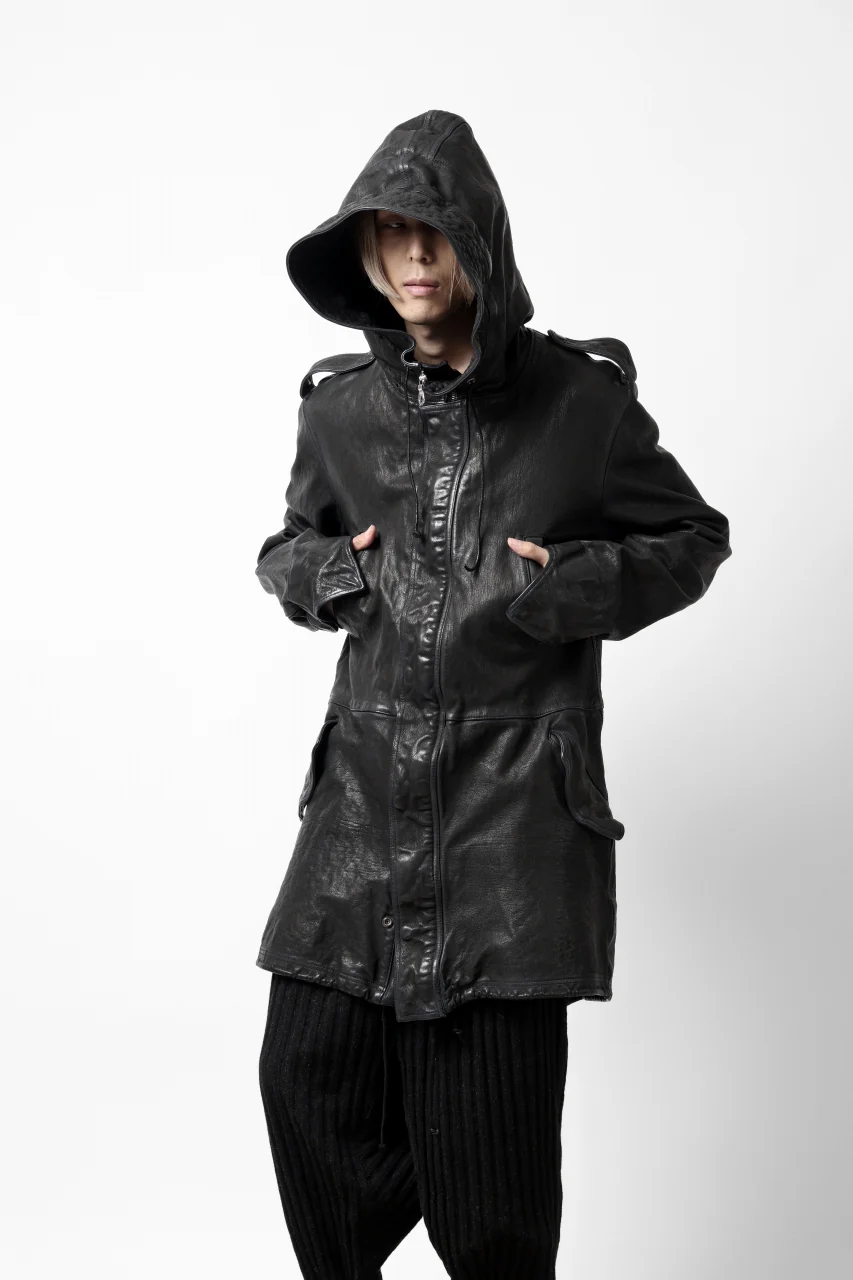 ISAMU KATAYAMA BACKLASH MODS COAT / GOAT LEATHER (GARMENT+SPRAY DYED / BLACK) - Image 47