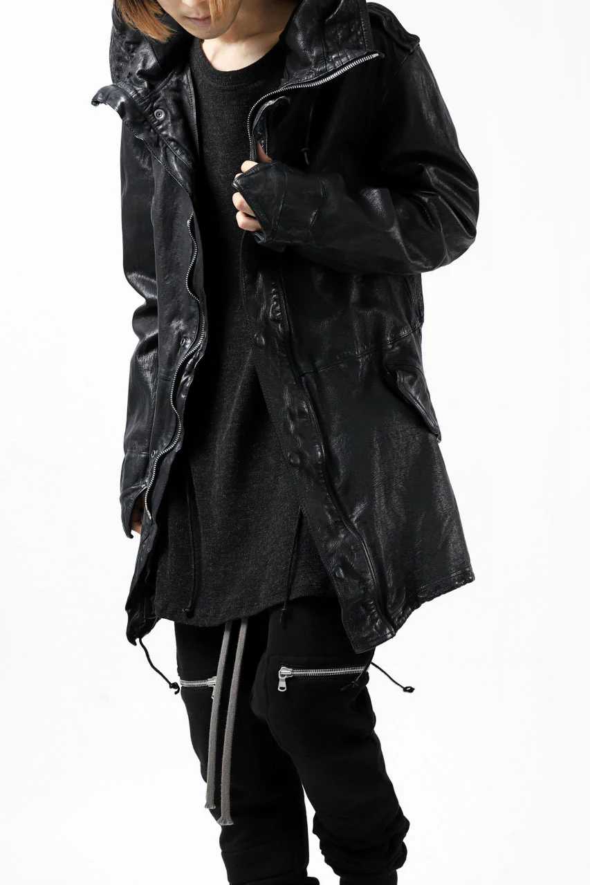 ISAMU KATAYAMA BACKLASH MODS COAT / GOAT LEATHER (GARMENT+SPRAY DYED / BLACK) - Image 48