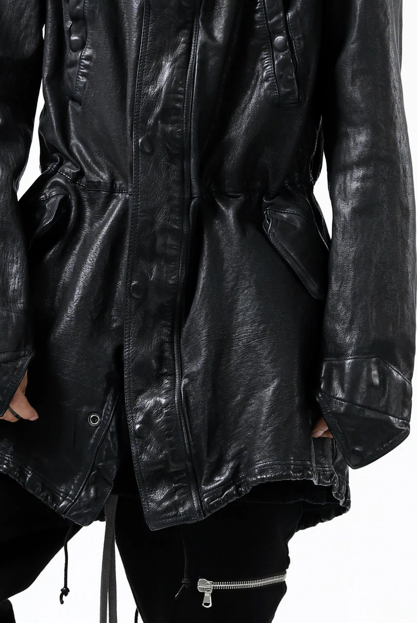 ISAMU KATAYAMA BACKLASH MODS COAT / GOAT LEATHER (GARMENT+SPRAY DYED / BLACK) - Image 52