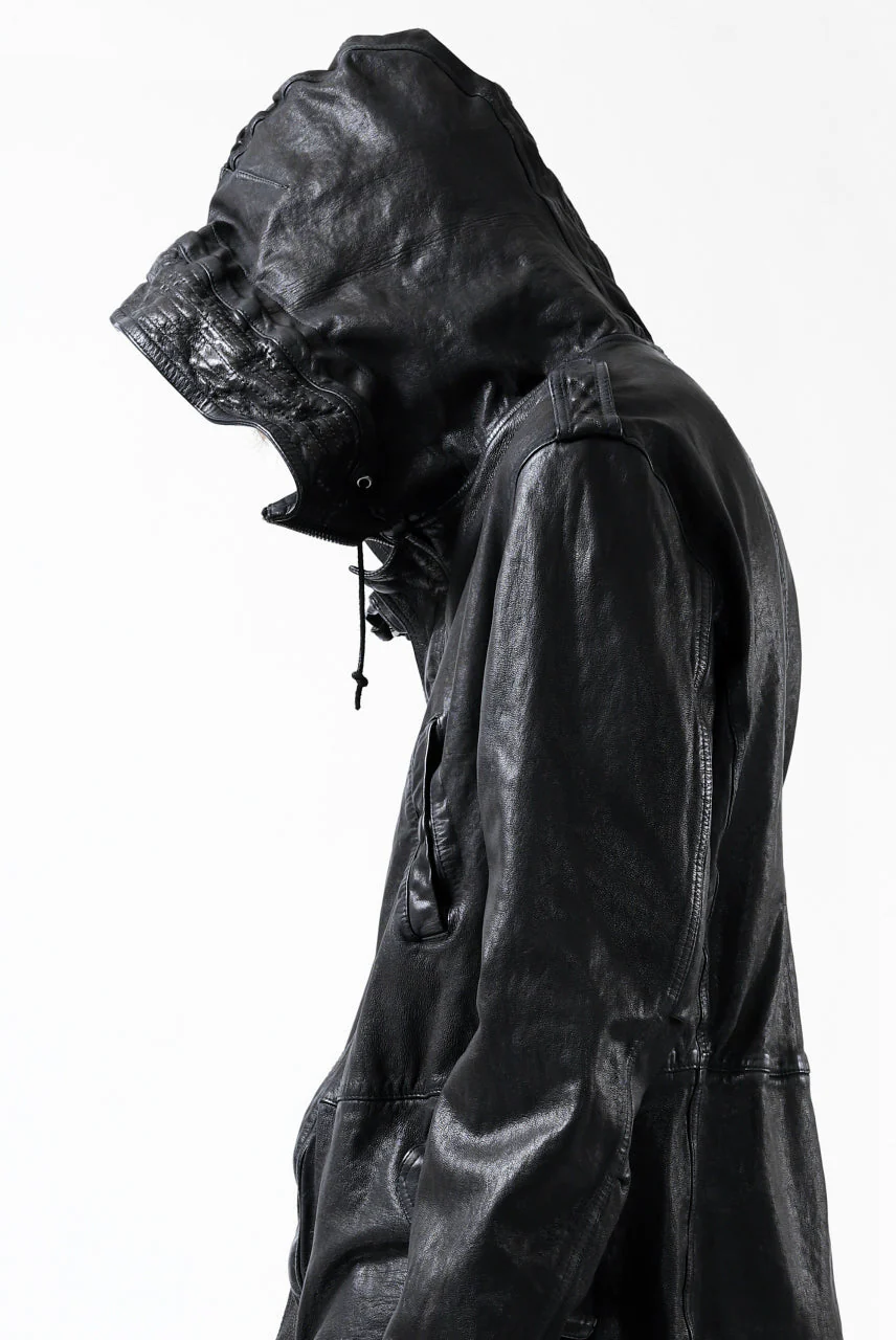 ISAMU KATAYAMA BACKLASH MODS COAT / GOAT LEATHER (GARMENT+SPRAY DYED / BLACK) - Image 53