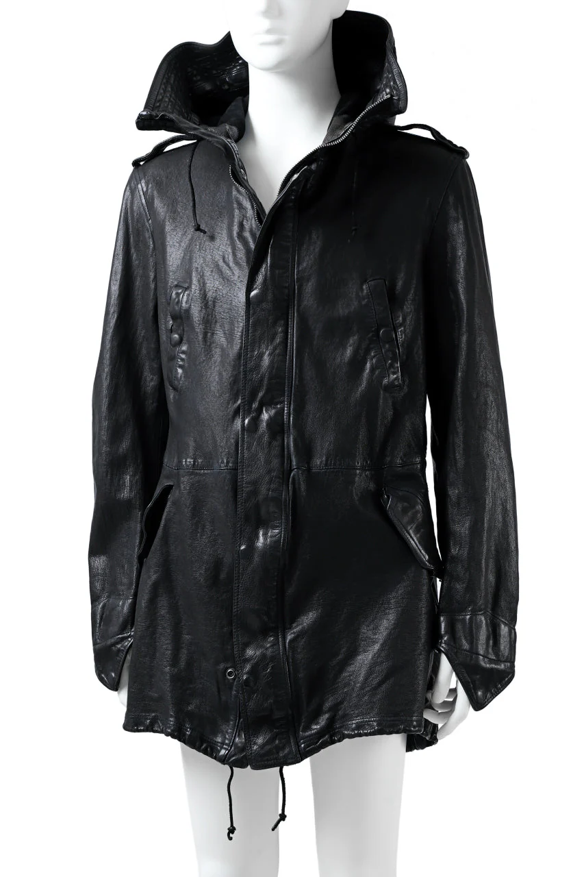 ISAMU KATAYAMA BACKLASH MODS COAT / GOAT LEATHER (GARMENT+SPRAY DYED / BLACK) - Image 57