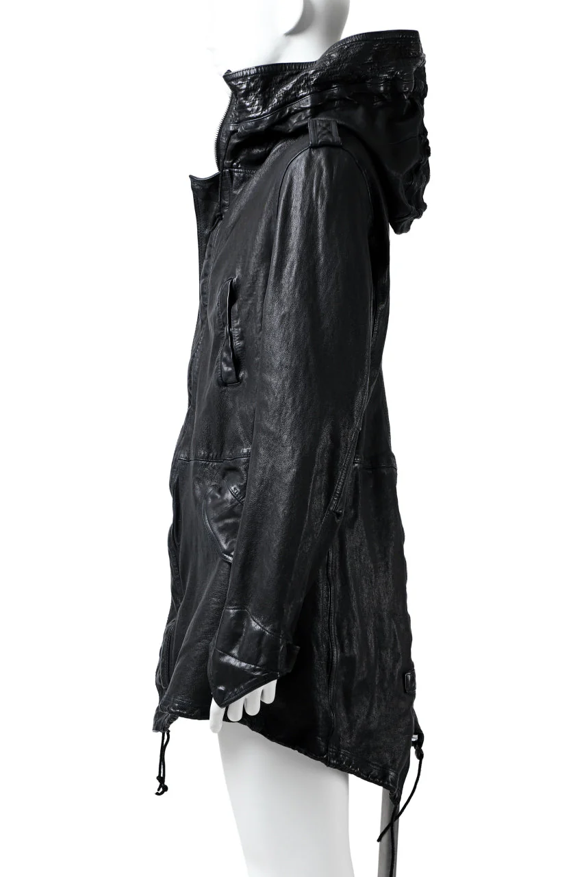 ISAMU KATAYAMA BACKLASH MODS COAT / GOAT LEATHER (GARMENT+SPRAY DYED / BLACK) - Image 59