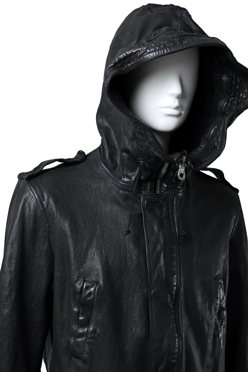 ISAMU KATAYAMA BACKLASH MODS COAT / GOAT LEATHER (GARMENT+SPRAY DYED / BLACK) - Image 66