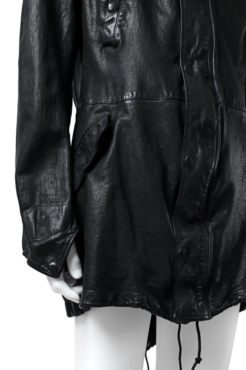 ISAMU KATAYAMA BACKLASH MODS COAT / GOAT LEATHER (GARMENT+SPRAY DYED / BLACK) - Image 68
