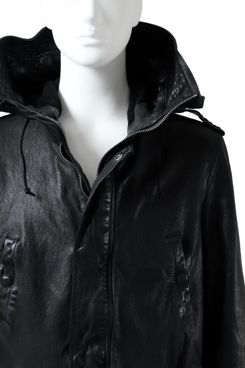 ISAMU KATAYAMA BACKLASH MODS COAT / GOAT LEATHER (GARMENT+SPRAY DYED / BLACK) - Image 72