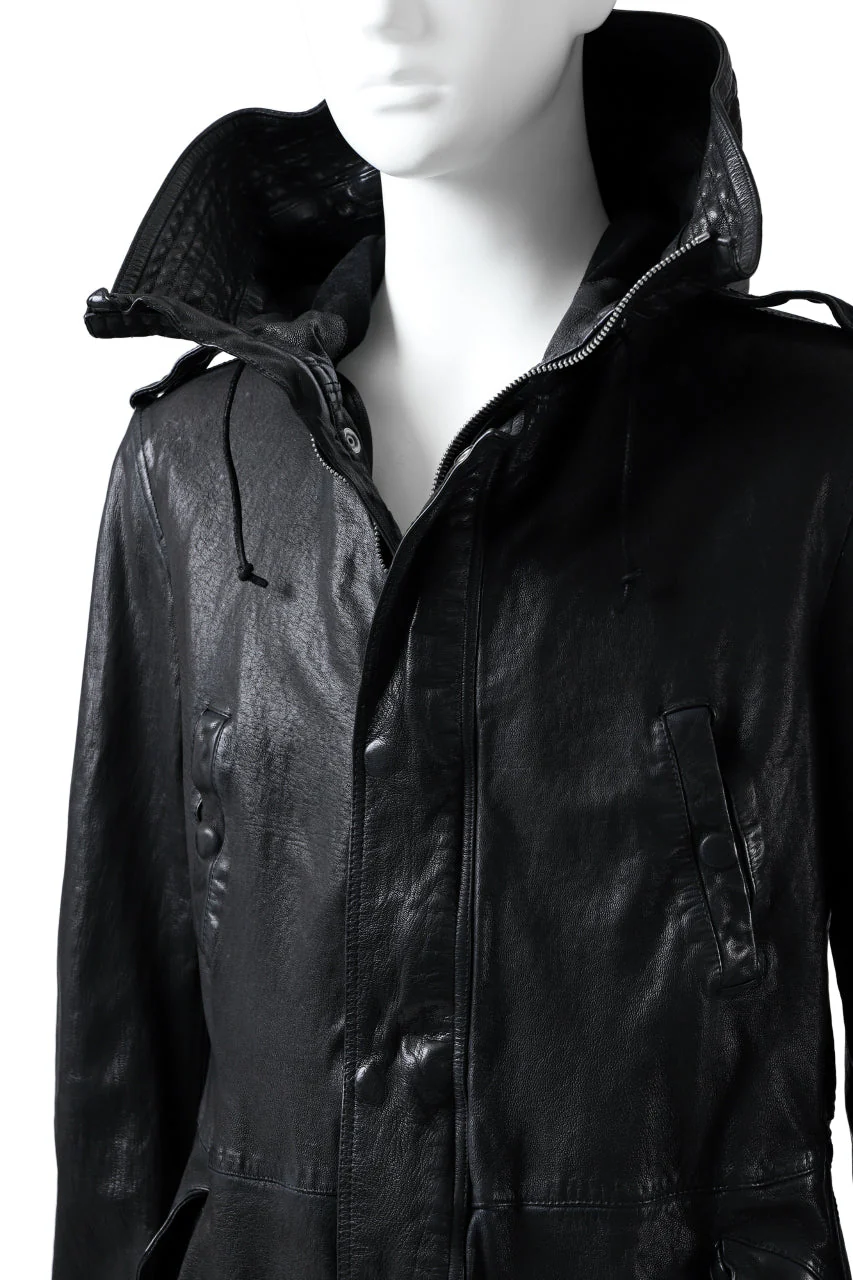 ISAMU KATAYAMA BACKLASH MODS COAT / GOAT LEATHER (GARMENT+SPRAY DYED / BLACK) - Image 73