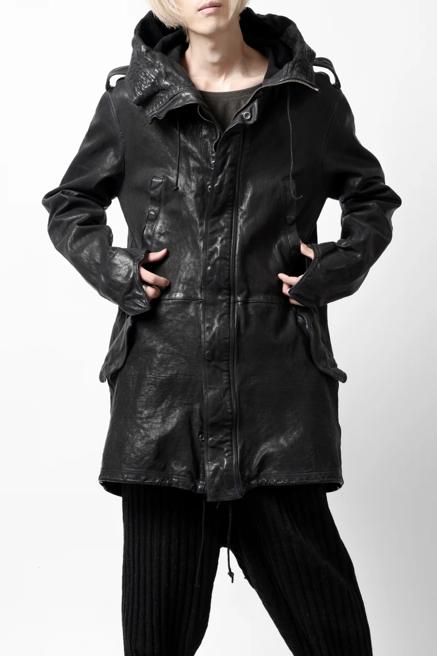 ISAMU KATAYAMA BACKLASH MODS COAT / GOAT LEATHER (GARMENT+SPRAY DYED / BLACK) - Image 8