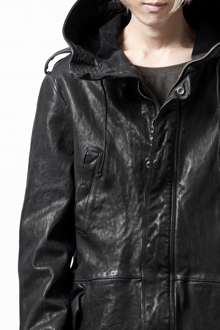 ISAMU KATAYAMA BACKLASH MODS COAT / GOAT LEATHER (GARMENT+SPRAY DYED / BLACK) - Image 89
