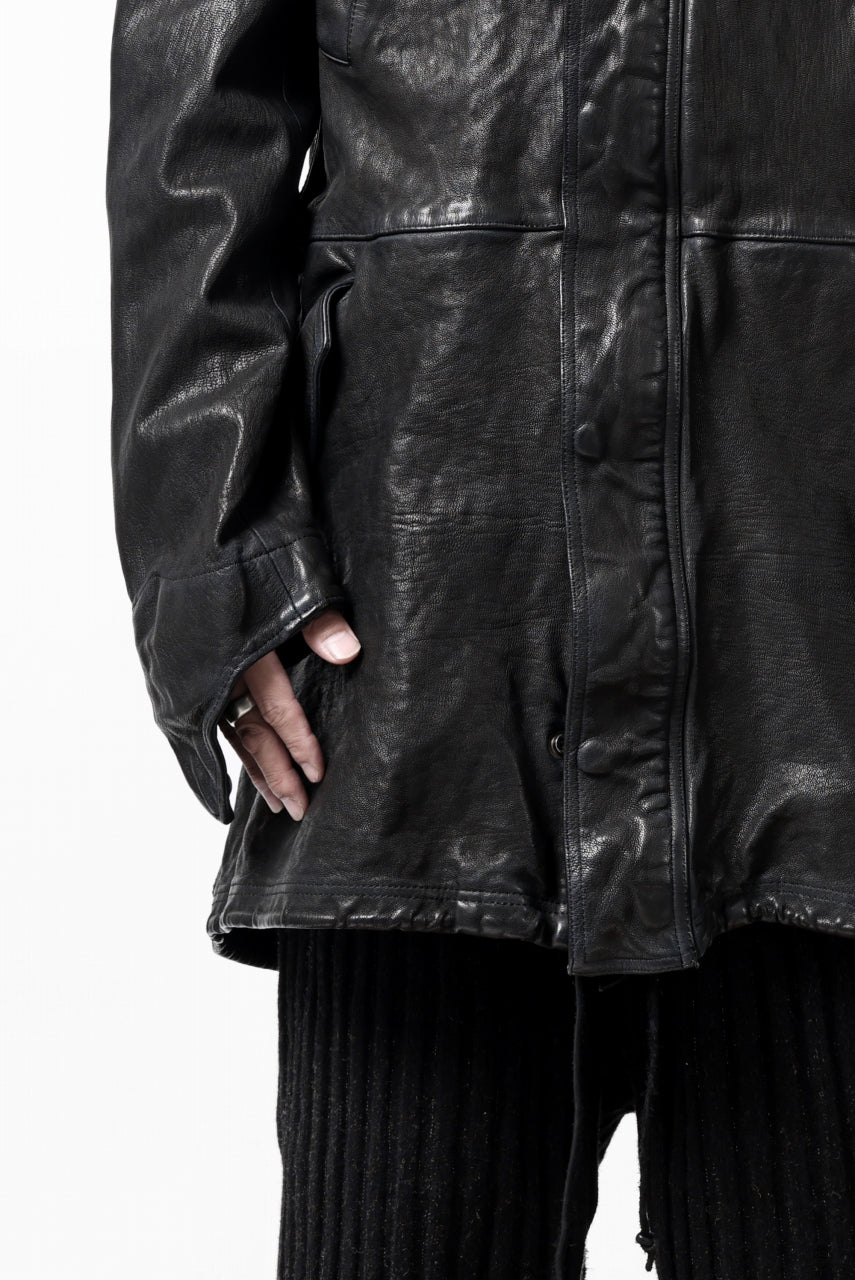 ISAMU KATAYAMA BACKLASH MODS COAT / GOAT LEATHER (GARMENT+SPRAY DYED / BLACK) - Image 90