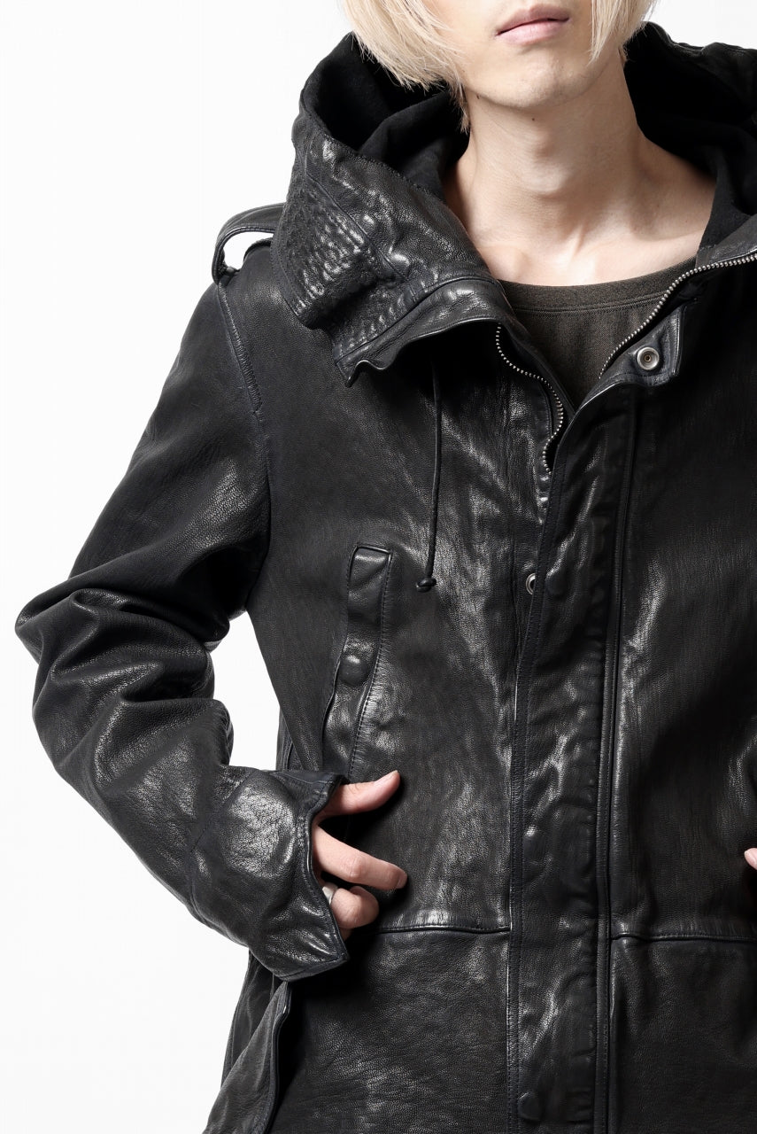 ISAMU KATAYAMA BACKLASH MODS COAT / GOAT LEATHER (GARMENT+SPRAY DYED / BLACK) - Image 92
