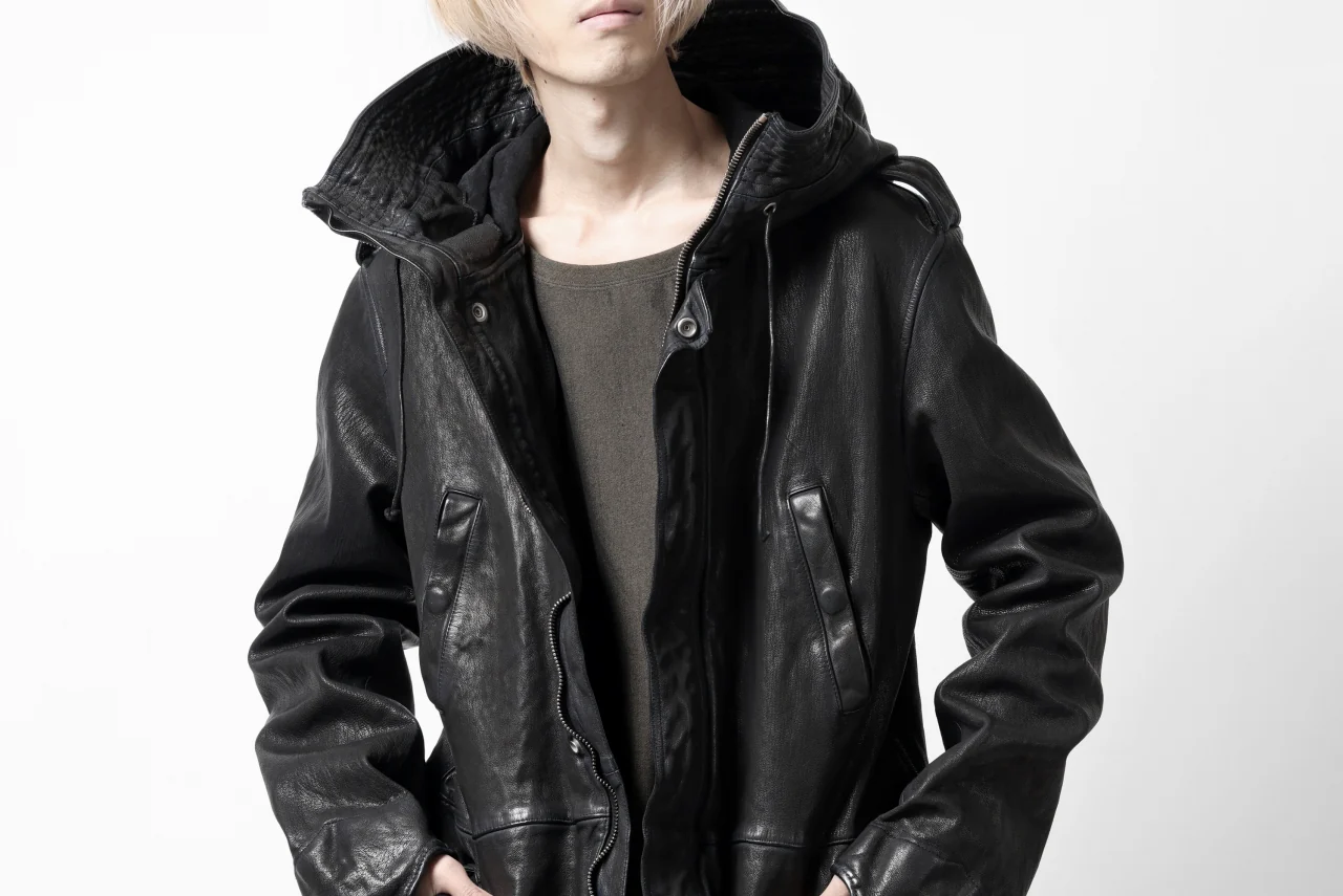 ISAMU KATAYAMA BACKLASH MODS COAT / GOAT LEATHER (GARMENT+SPRAY DYED / BLACK) - Image 95