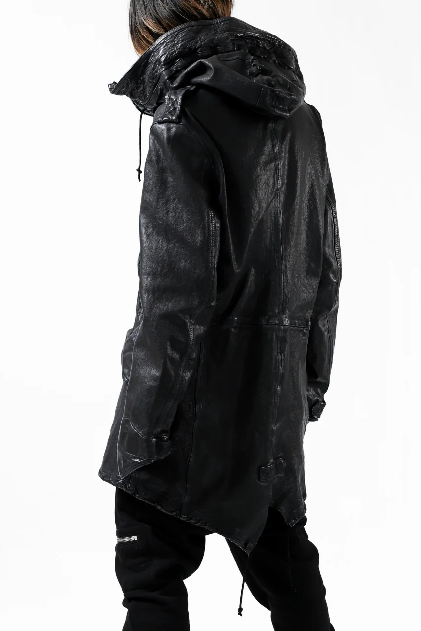 ISAMU KATAYAMA BACKLASH MODS COAT / GOAT LEATHER (GARMENT + SPRAY DYED BLACK) - Image 11