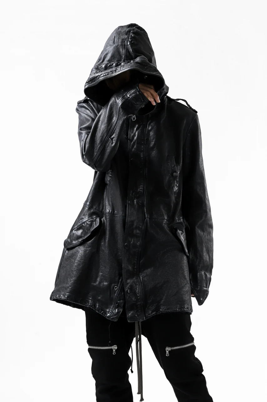 ISAMU KATAYAMA BACKLASH MODS COAT / GOAT LEATHER (GARMENT + SPRAY DYED BLACK) - Image 12