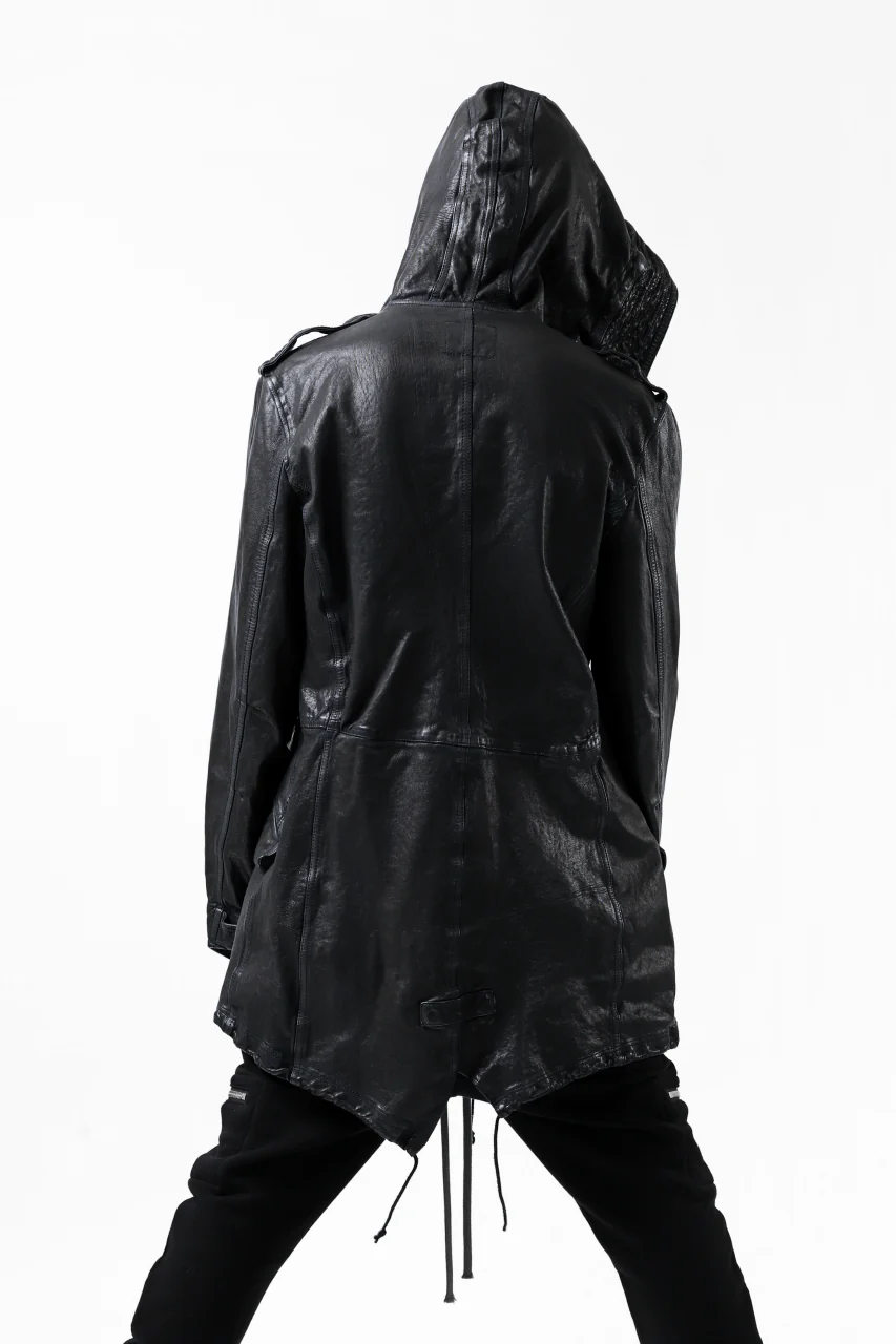 ISAMU KATAYAMA BACKLASH MODS COAT / GOAT LEATHER (GARMENT + SPRAY DYED BLACK) - Image 13