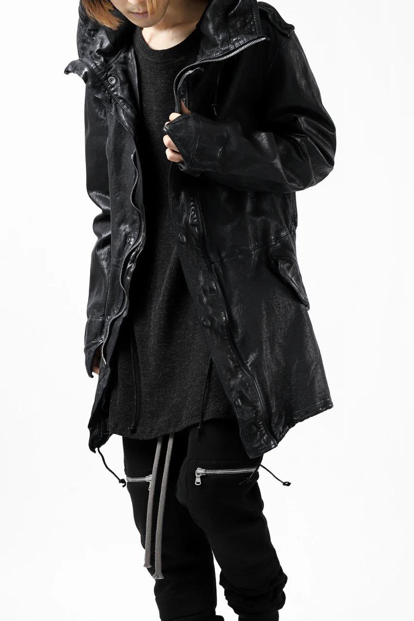 ISAMU KATAYAMA BACKLASH MODS COAT / GOAT LEATHER (GARMENT + SPRAY DYED BLACK) - Image 17