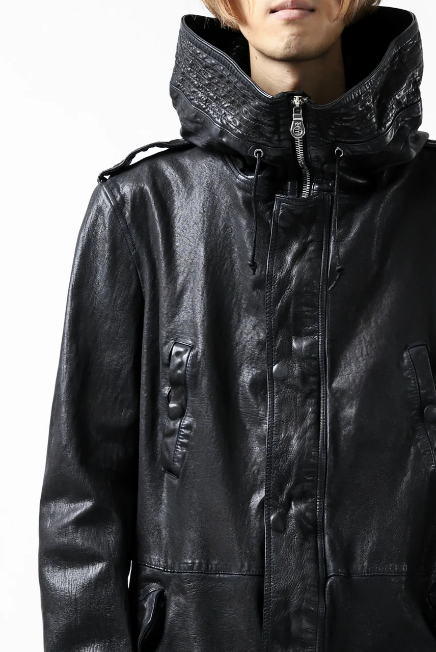 ISAMU KATAYAMA BACKLASH MODS COAT / GOAT LEATHER (GARMENT + SPRAY DYED BLACK) - Image 18