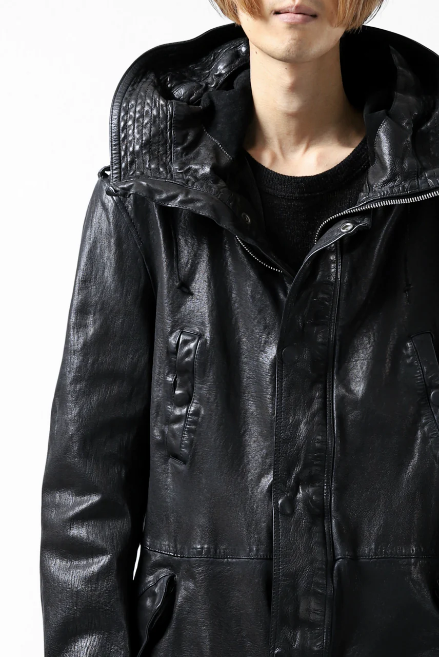 ISAMU KATAYAMA BACKLASH MODS COAT / GOAT LEATHER (GARMENT + SPRAY DYED BLACK) - Image 19